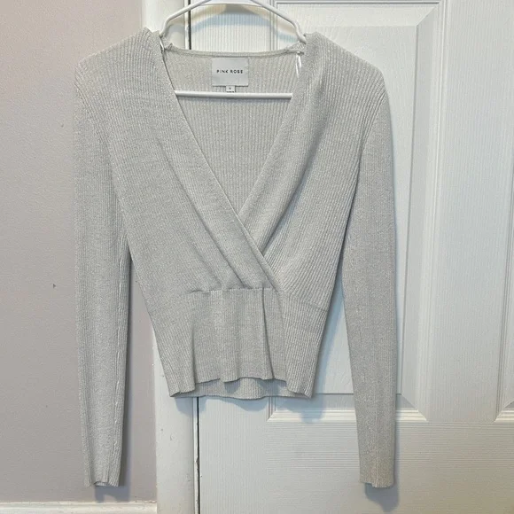 Pink Rose Metallic Knit Wrap Top - Picture 2 of 3